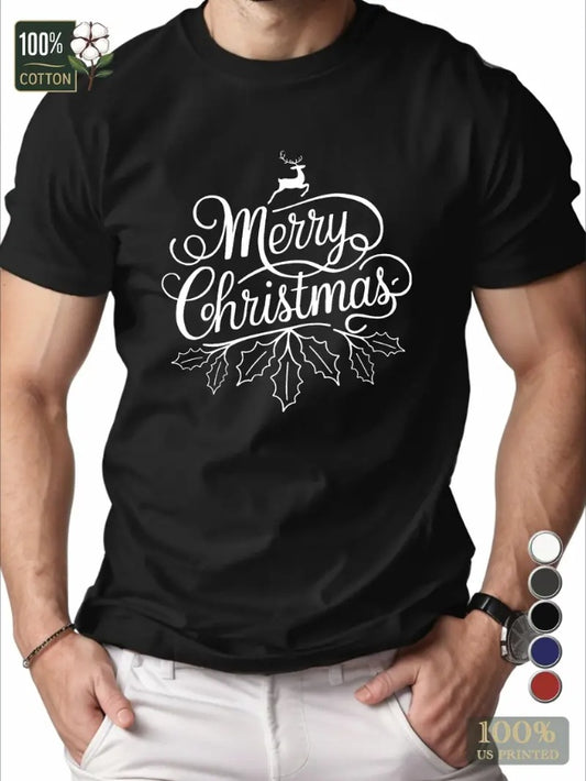 Reindeer Holly Merry Christmas Men's Tshirt Comfort Fit Apparel/Shirt/Graphic Shirt SNULLO https://www.cyberehub.com