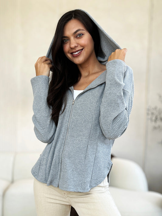 Culture Code Full Size Ribbed Zip Up Drawstring Hooded Jacket Shirt Apparel Clothing Tops Culture Code Ship from USA Shirts USA Women Trendsi https://www.cyberehub.com
