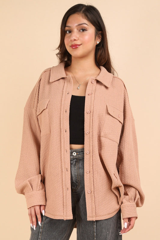 VERY J Button Down Textured Knit Shacket Blush Shirt Apparel Clothing Tops Ship from USA Shirts USA VERY J Women Trendsi https://www.cyberehub.com