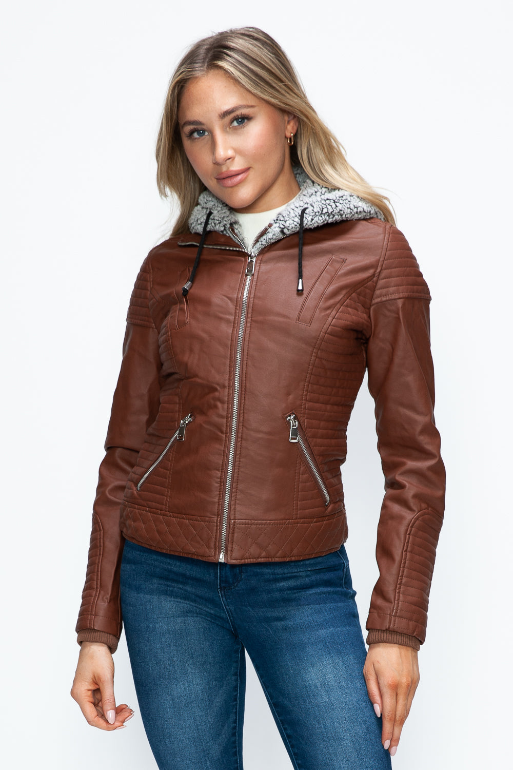 YMI Faux Layered Double-Zipper Jacket with Fuzzy Hood Tops/Jackets/Sweaters Clothing Tops Ship from USA TikTok Trendsi USPS Walmart YMI outerwear Trendsi https://www.cyberehub.com