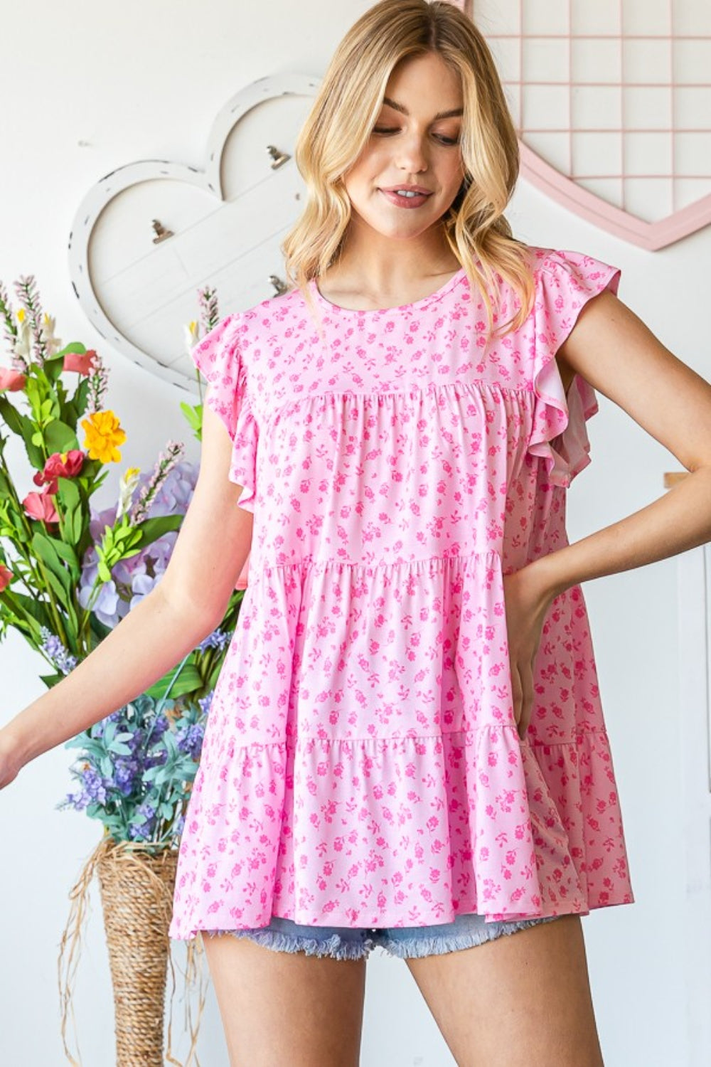 Heimish Full Size Floral Ruffled Tiered Top Apparel/Tops Heimish Mother's Day Sale Ship from USA TikTok Tops Trendsi USPS Walmart Walmart Apparel Trendsi https://www.cyberehub.com