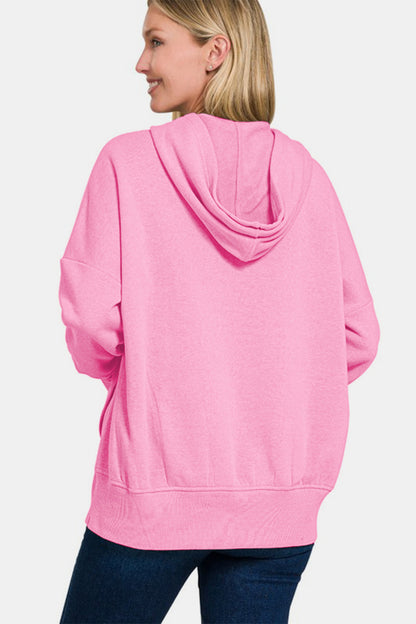 Zenana Half Snap Long Sleeve Hoodie with Kangaroo Pocket Apparel/Tops Ship from USA TikTok Tops Trendsi USPS Walmart Walmart Apparel Zenana Trendsi https://www.cyberehub.com