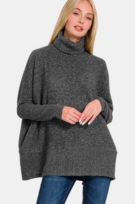 Zenana Full Size Brushed Melange Hacci Turtleneck Sweater Black Tops/Jackets/Sweaters Clothing Tops Ship from USA TikTok Trendsi USPS Walmart Zenana Trendsi https://www.cyberehub.com