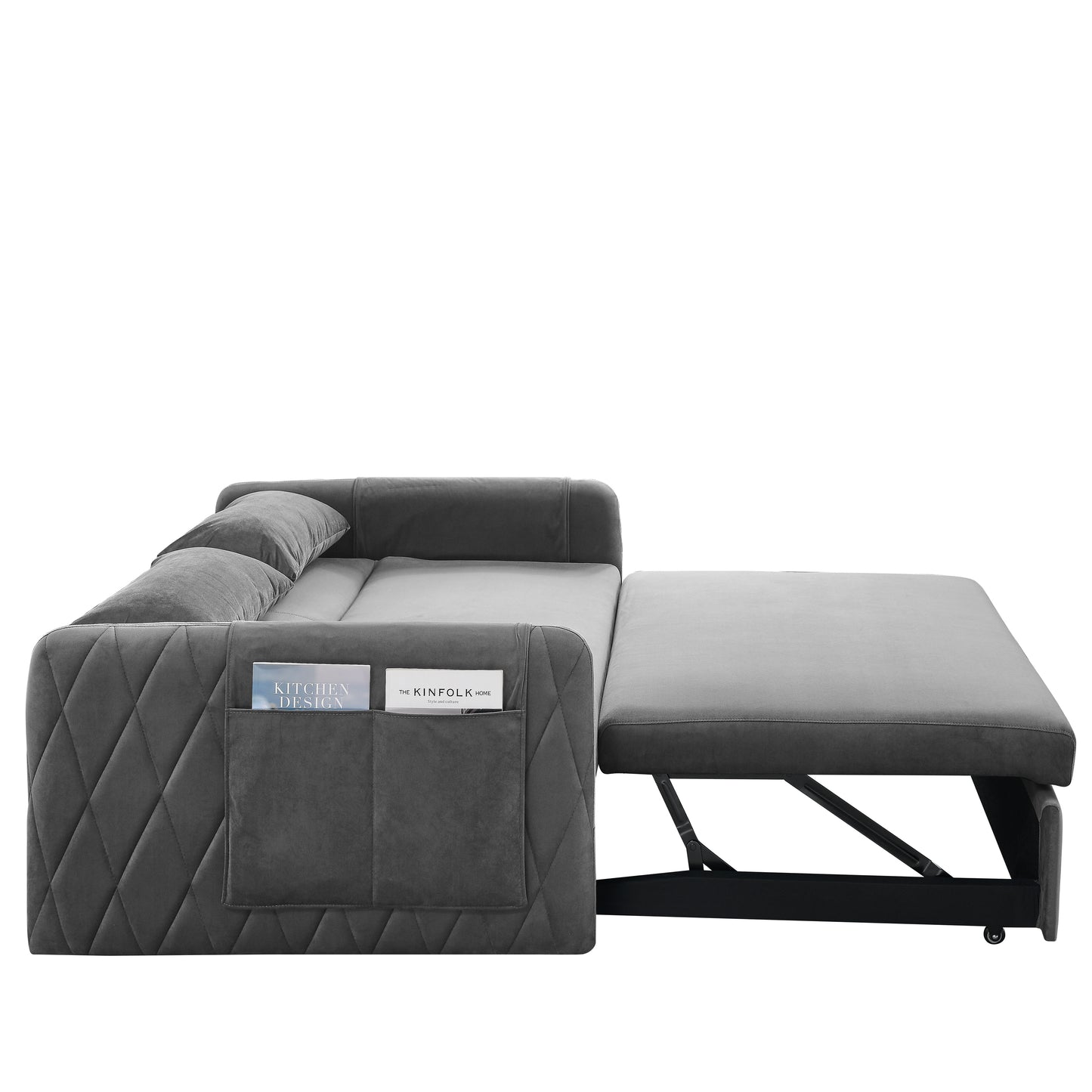 55" Modern Convertible Sofa Bed with 2 Detachable Arm Pockets, Velvet Loveseat Sofa with Pull Out Bed, 2 Pillows and Living Room Adjustable Backrest, Grid Design Armrests Giga GNJ Home Home & Garden Sofa Walmart Giga https://www.cyberehub.com
