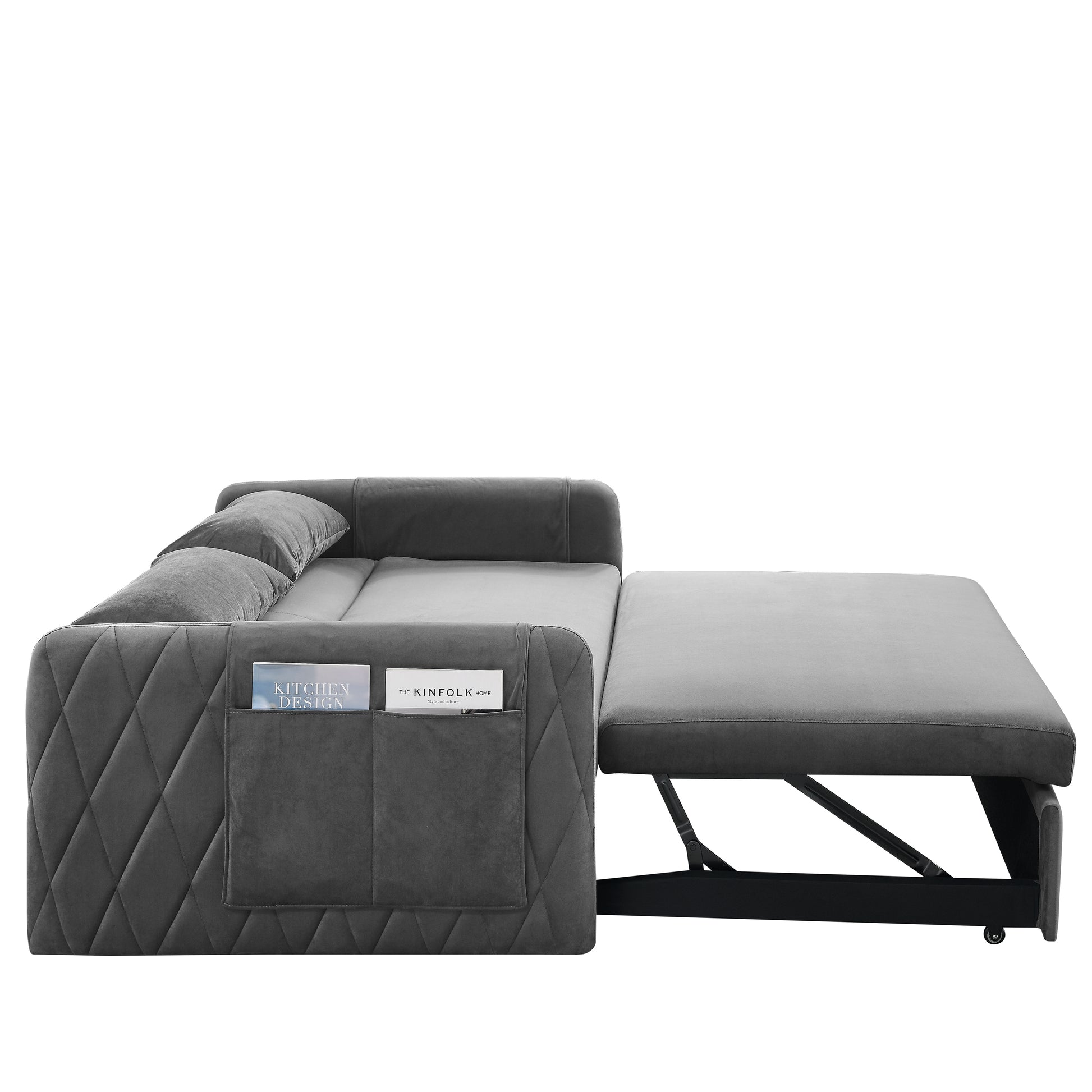 55" Modern Convertible Sofa Bed with 2 Detachable Arm Pockets, Velvet Loveseat Sofa with Pull Out Bed, 2 Pillows and Living Room Adjustable Backrest, Grid Design Armrests Giga GNJ Home Home & Garden Sofa Walmart Giga https://www.cyberehub.com