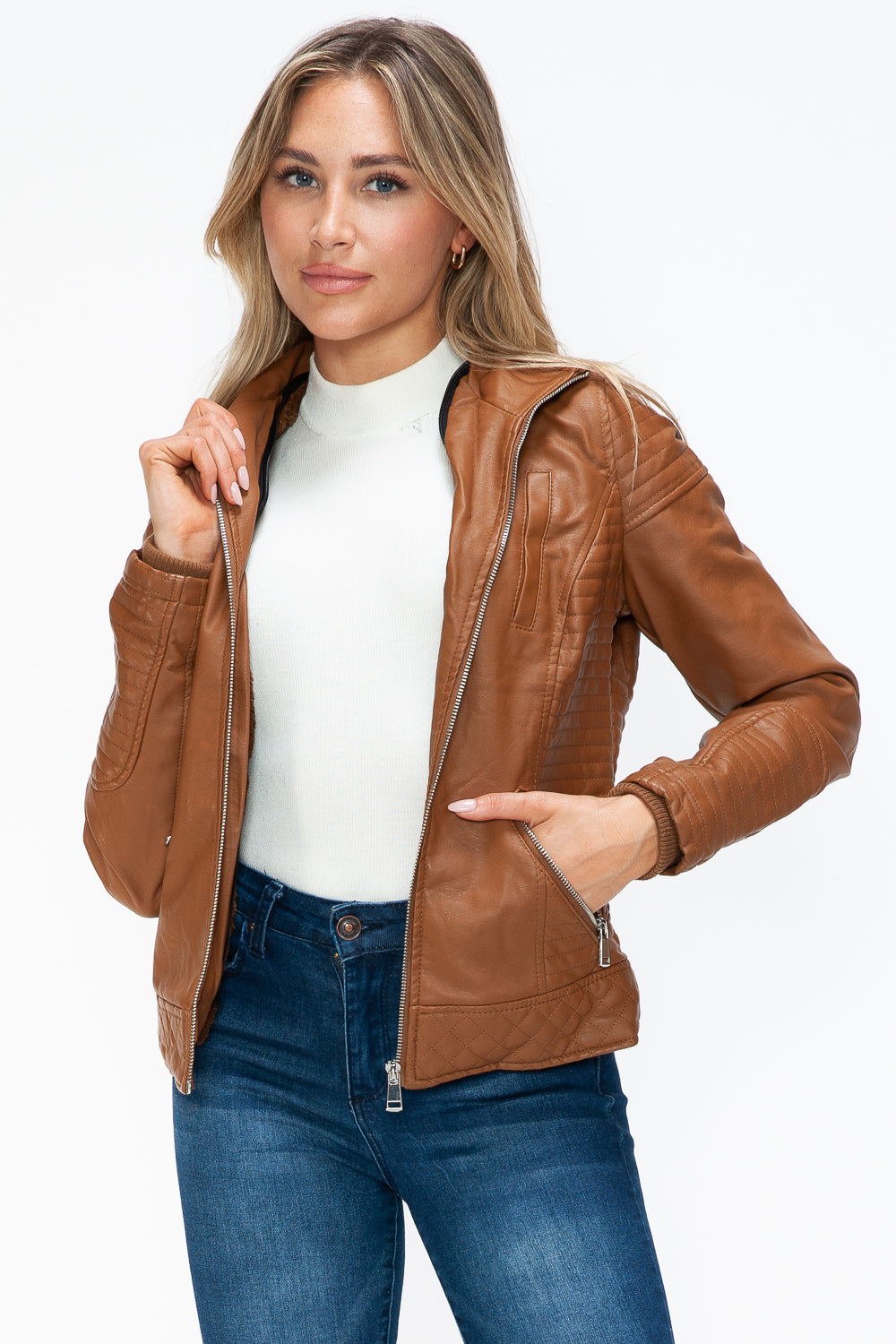 YMI Faux Layered Double-Zipper Jacket with Fuzzy Hood Tops/Jackets/Sweaters Clothing Tops Ship from USA TikTok Trendsi USPS Walmart YMI outerwear Trendsi https://www.cyberehub.com