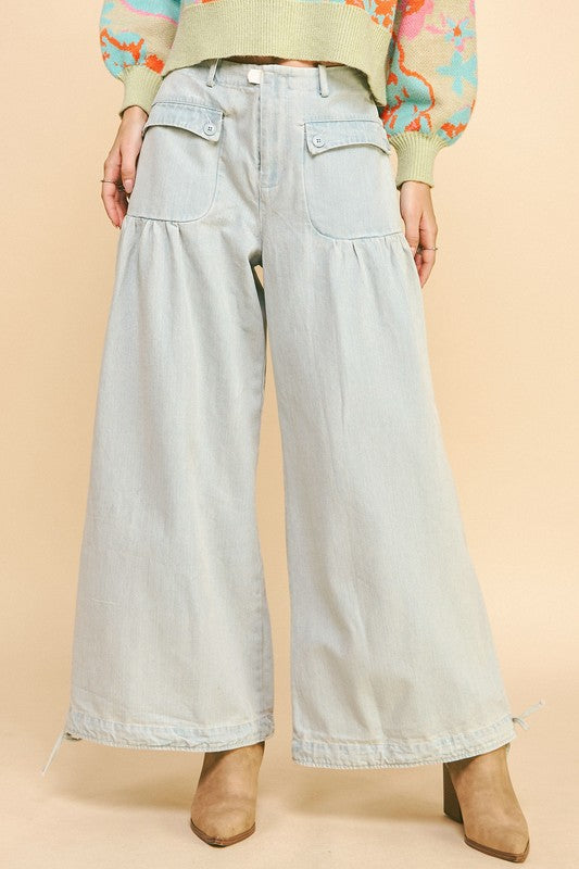 Davi & Dani Drawstring Hem Wide Leg Mid Rise Jeans Light Apparel Apparel Davi & Dani Ship from USA TikTok Trendsi Trendsi https://www.cyberehub.com