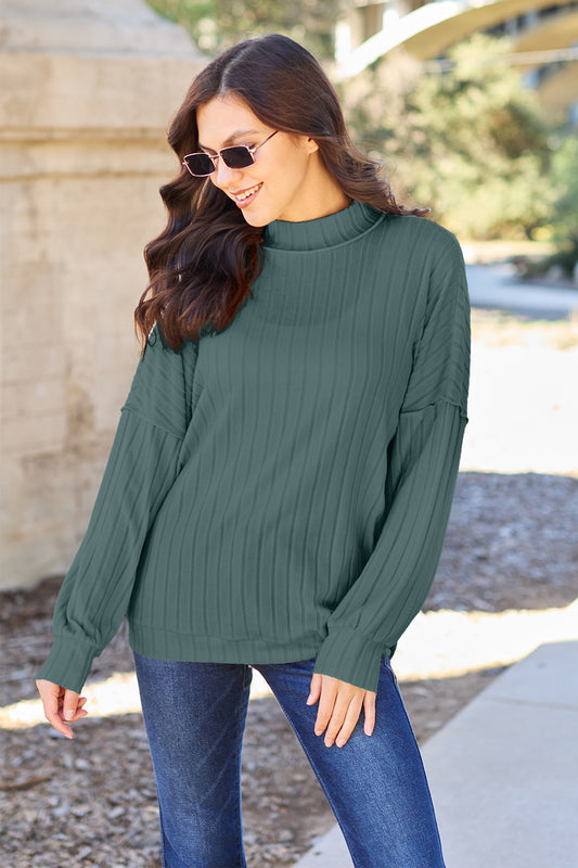 Basic Bae Full Size Ribbed Exposed Seam Mock Neck Knit Top Turquoise Tops/Jackets/Sweaters Basic Bae Clothing Tops Ship from USA TikTok Trendsi USPS Walmart Trendsi https://www.cyberehub.com