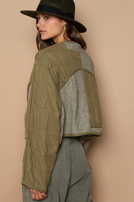 POL Quilted Knit Viding Detail Knit Patch Jacket Shirt Apparel Clothing Tops POL Ship from USA Shirts USA Women Trendsi https://www.cyberehub.com
