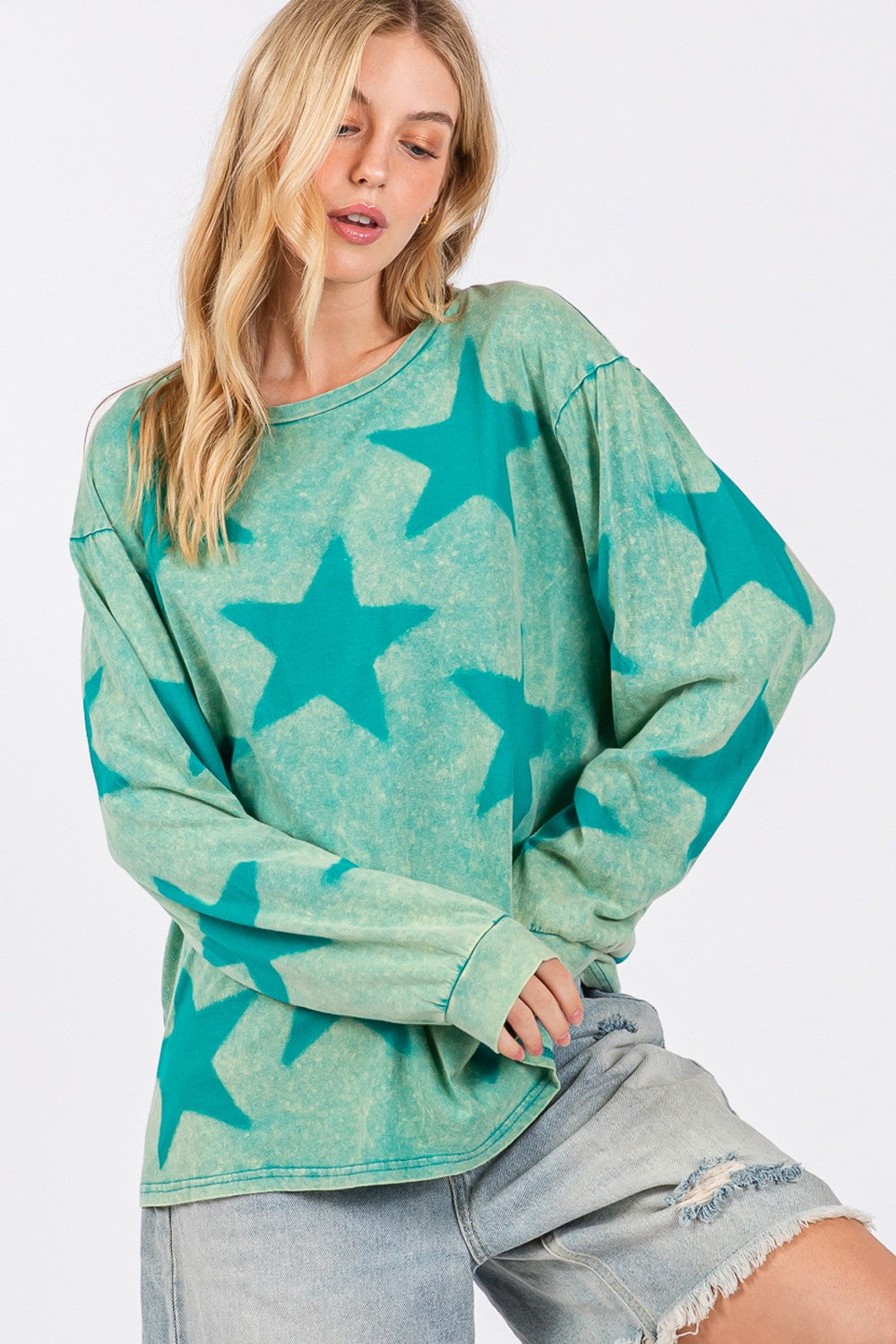 SAGE + FIG Mineral Wash Star Pattern T-Shirt Apparel/Tops SAGE+FIG Ship from USA TikTok Tops Trendsi USPS Walmart Walmart Apparel Trendsi https://www.cyberehub.com