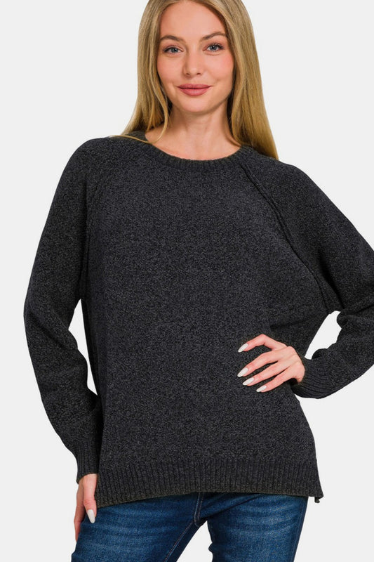 Zenana Side Slit Raglan Sleeve Sweater Black Tops/Jackets/Sweaters Clothing Tops Ship from USA TikTok Trendsi USPS Walmart Zenana Trendsi https://www.cyberehub.com