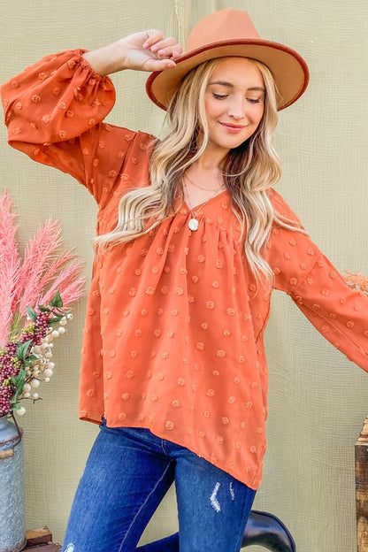 And The Why Swiss Dot V Neck Balloon Sleeve Woven Blouse Tops/Jackets/Sweaters And The Why Clothing Tops Ship from USA TikTok Trendsi USPS Walmart Trendsi https://www.cyberehub.com