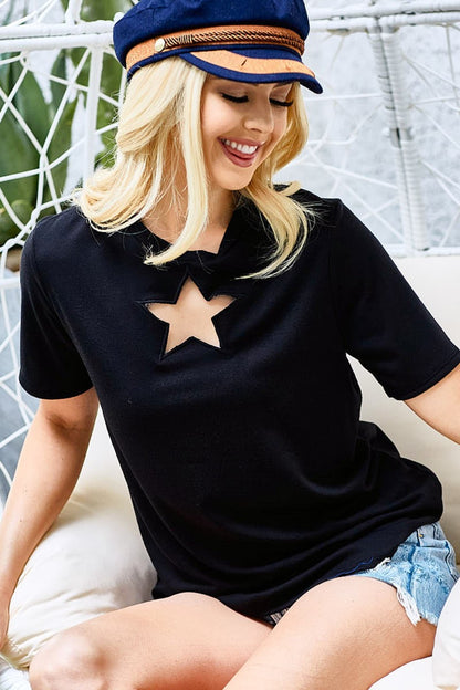 BiBi Star Cutout Short Sleeve T-Shirt Apparel/Tops BiBi Ship from USA TikTok Tops Trendsi USPS Walmart Walmart Apparel Trendsi https://www.cyberehub.com