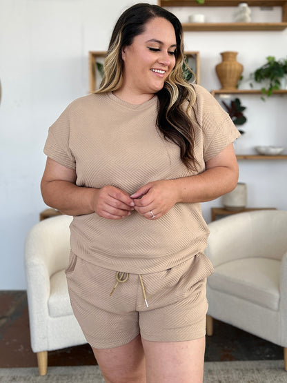 Double Take Full Size Texture Short Sleeve T-Shirt and Drawstring Shorts Set Apparel/Tops Double Take Ship from USA TikTok Tops Trendsi USPS Walmart Walmart Apparel Trendsi https://www.cyberehub.com