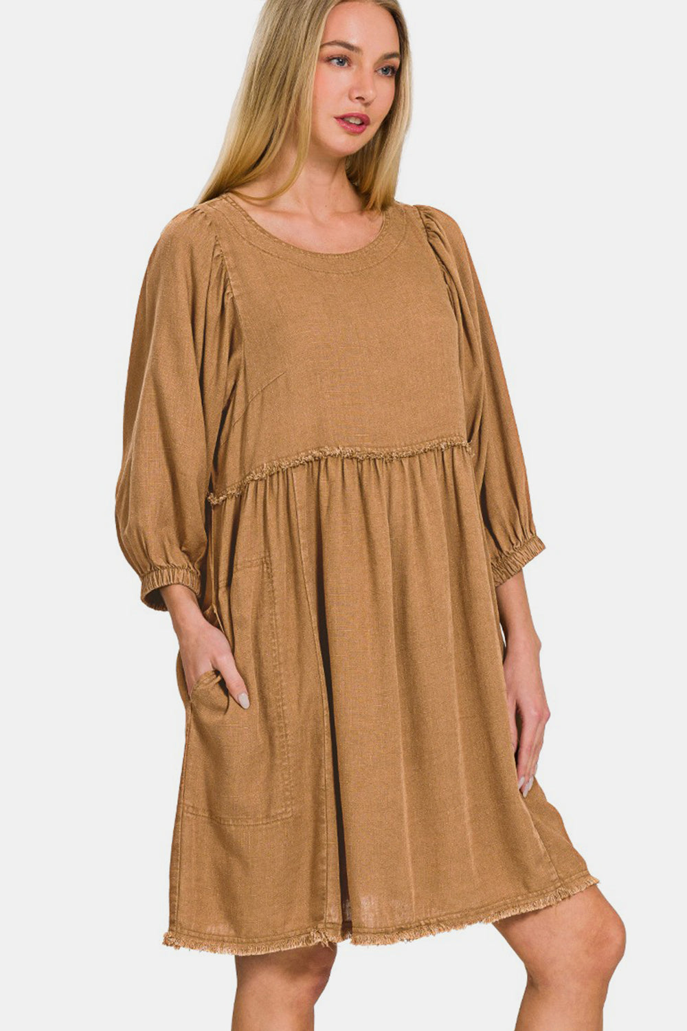 Zenana Washed Linen Pleated Puff Sleeve Babydoll Dress Apparel/Dress Dress Ship from USA TikTok Trendsi USPS Walmart Walmart Apparel Zenana Trendsi https://www.cyberehub.com