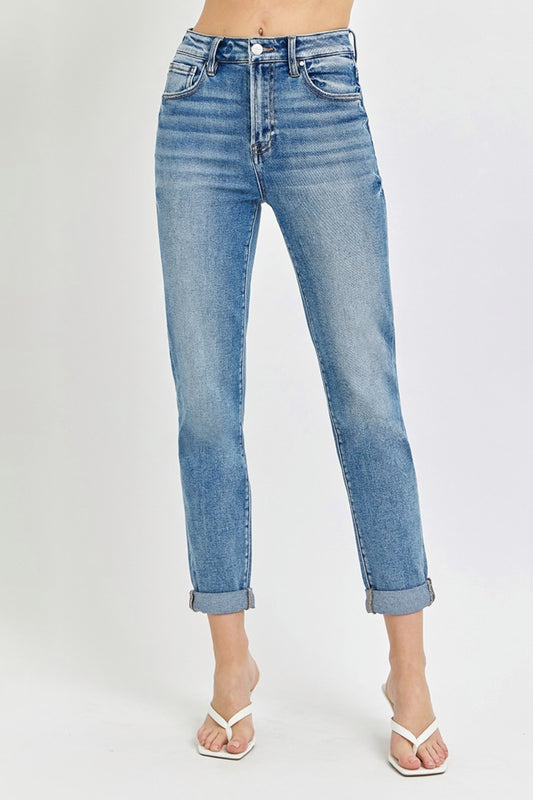 Risen Full Size High Rise Cropped Roll Up Jeans Medium Bottoms Bottoms Clothing Pants RISEN Ship from USA Women Trendsi https://www.cyberehub.com