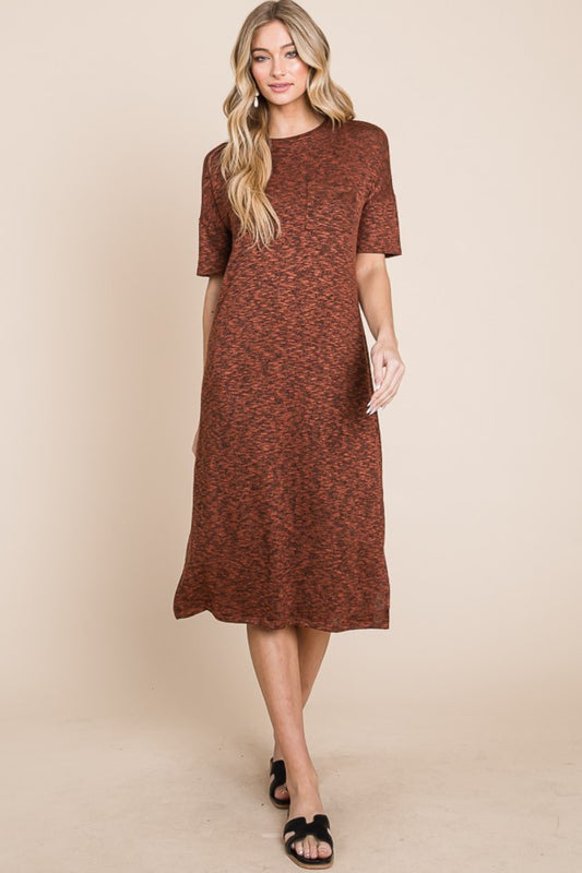 BOMBOM Round Neck Side Slit Midi Dress Rust Apparel/Dress BOMBOM Dress Ship from USA TikTok Trendsi USPS Walmart Walmart Apparel Trendsi https://www.cyberehub.com