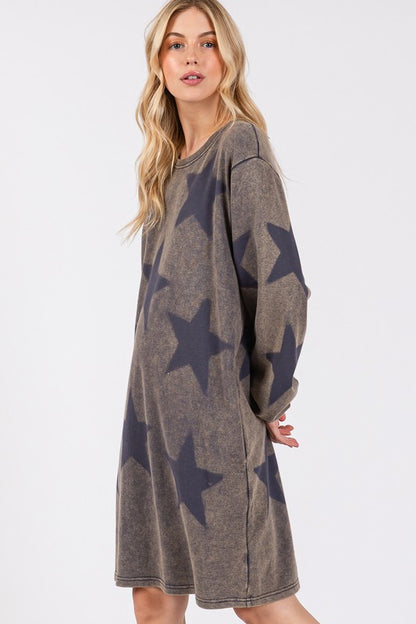 SAGE + FIG Washed Star Print Round Neck Dress Apparel Apparel SAGE+FIG Ship from USA TikTok Trendsi Trendsi https://www.cyberehub.com