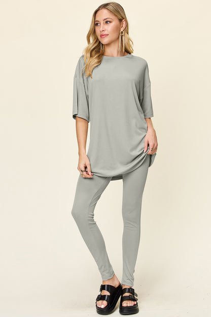 Double Take Full Size Round Neck Dropped Shoulder T-Shirt and Leggings Set Light Gray Apparel/Tops Double Take Ship from USA TikTok Tops Trendsi USPS Walmart Walmart Apparel Trendsi https://www.cyberehub.com