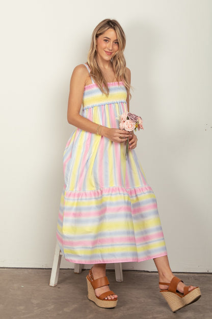 VERY J Striped Woven Smocked Midi Cami Dress Apparel/Dress Dress Ship from USA TikTok Trendsi USPS VERY J Walmart Walmart Apparel Trendsi https://www.cyberehub.com