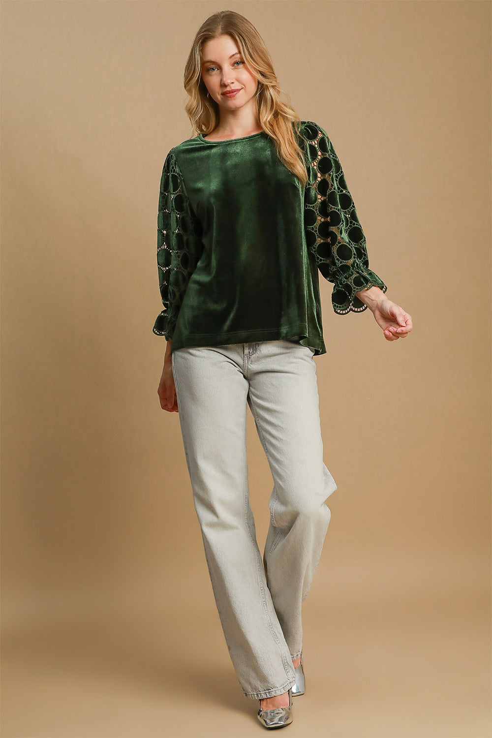 Umgee Polka Dot Lace Long Sleeve Round Neck Blouse Apparel Apparel Ship from USA TikTok Trendsi Umgee USA Trendsi https://www.cyberehub.com