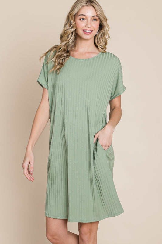 BOMBOM Ribbed Round Neck Short Sleeve Dress Sage Apparel/Dress BOMBOM Dress Ship from USA TikTok Trendsi USPS Walmart Walmart Apparel Trendsi https://www.cyberehub.com