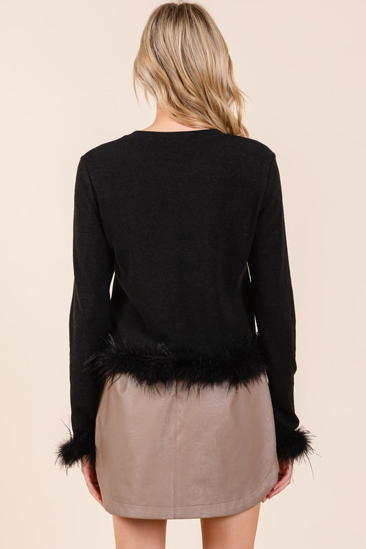 Mittoshop Feather Trim Long Sleeve Crop Hacci Knit Top Shirt Apparel Clothing Tops Mittoshop Ship from USA Shirts USA Women Trendsi https://www.cyberehub.com