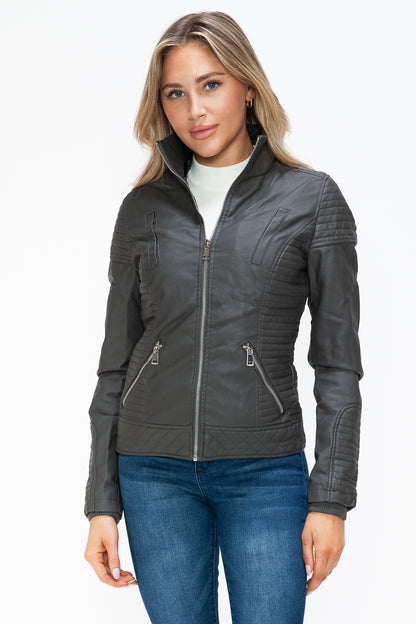 YMI Faux Layered Double-Zipper Jacket with Fuzzy Hood Tops/Jackets/Sweaters Clothing Tops Ship from USA TikTok Trendsi USPS Walmart YMI outerwear Trendsi https://www.cyberehub.com