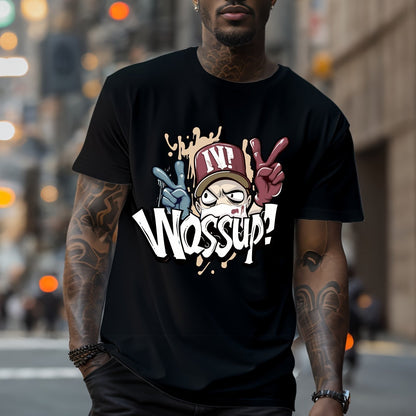 What's Up Fashionable Printed Summer And Spring Men's T-shirts, Casual Short Sleeved Fashionable Style T-shirts, Sports New Products, Casual New Tops Black Apparel/Shirt/Graphic Shirt SNULLO https://www.cyberehub.com