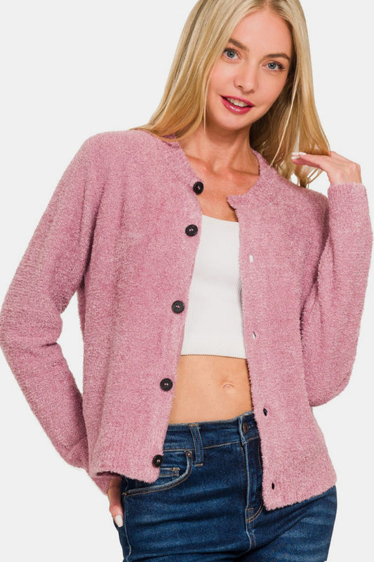 Zenana Button Down Long Sleeve Sweater Cardigan Lt Rose Shirt Apparel Clothing Tops Ship from USA Shirts USA Women Zenana Trendsi https://www.cyberehub.com