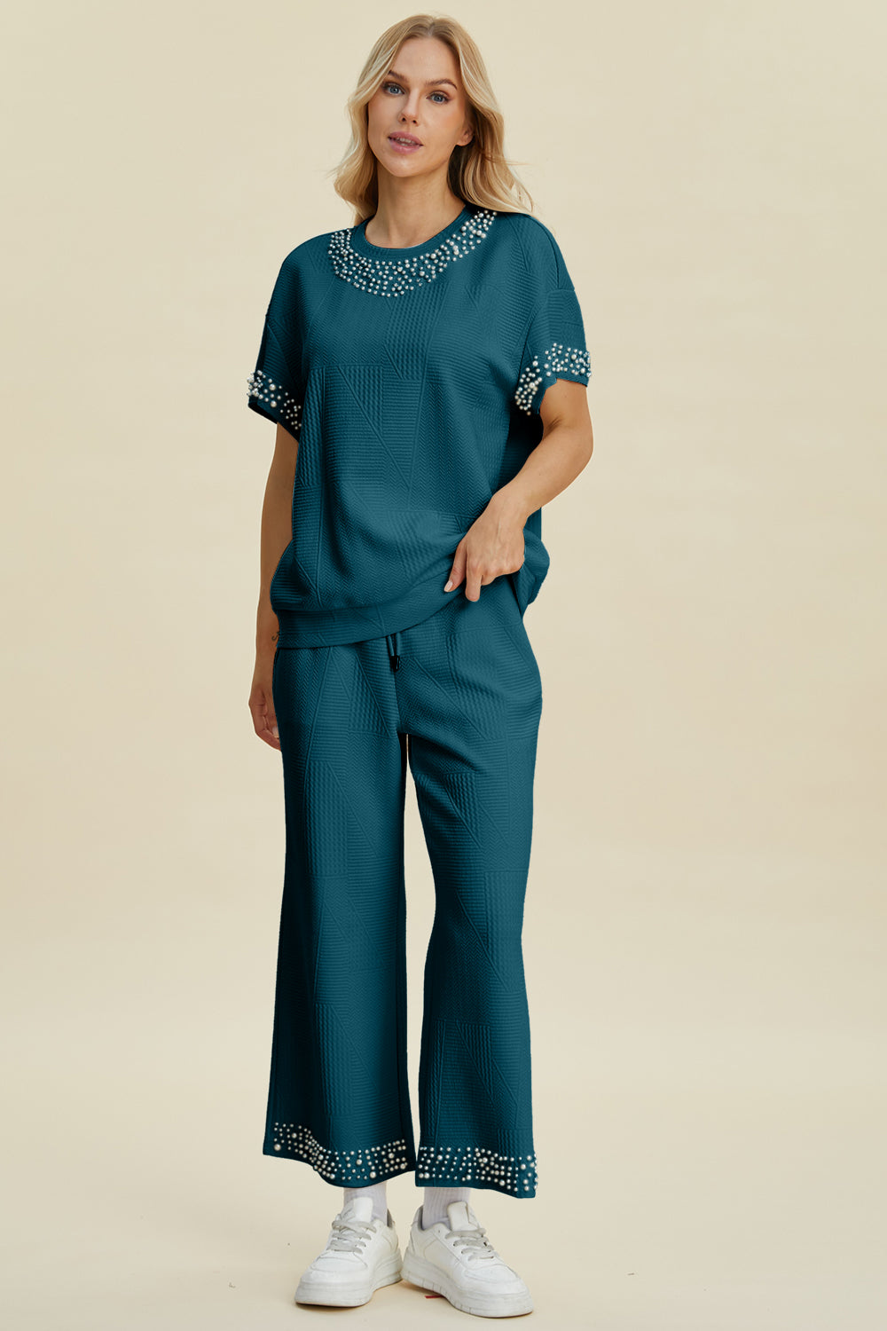 Double Take Full Size Pearl Detail Round Neck Top and Pants Set Deep Teal Tops/Jackets/Sweaters Clothing Tops Double Take Ship from USA TikTok Trendsi USPS Walmart Trendsi https://www.cyberehub.com