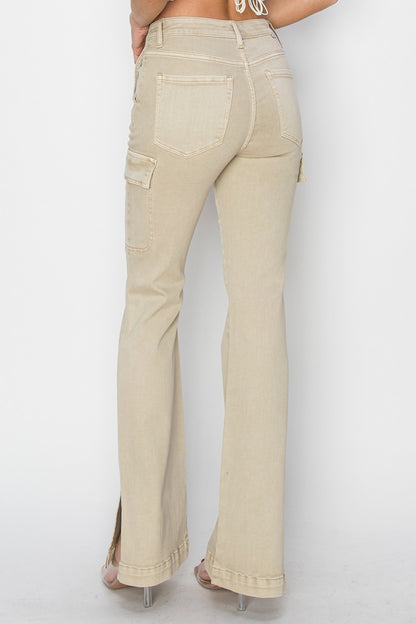 RISEN Full Size High Rise Side Slit Cargo Bootcut Jeans Bottoms Bottoms Clothing Pants RISEN Ship from USA Women Trendsi https://www.cyberehub.com