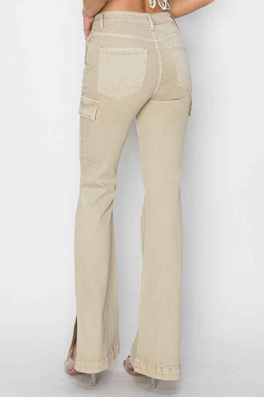 RISEN Full Size High Rise Side Slit Cargo Bootcut Jeans Bottoms Bottoms Clothing Pants RISEN Ship from USA Women Trendsi https://www.cyberehub.com
