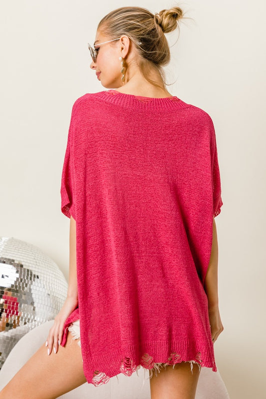 BiBi Distressed Hem V-Neck Slit Sweater Tops/Jackets/Sweaters BiBi Clothing Tops Memorial Day Sale Ship from USA TikTok Trendsi USPS Walmart Trendsi https://www.cyberehub.com