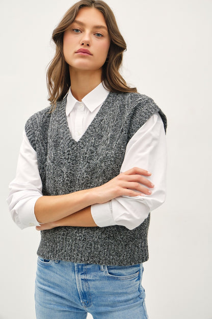 Be Cool Cable Knit V-Neck Sweater Vest Charcoal Tops/Jackets/Sweaters BE COOL Clothing Tops Ship from USA TikTok Trendsi USPS Walmart Trendsi https://www.cyberehub.com