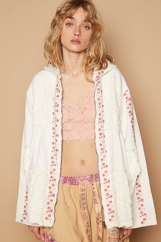 POL Embroidered Lace Patch Zip Up Hooded Jacket Ivory Apparel Apparel POL Ship from USA TikTok Trendsi Trendsi https://www.cyberehub.com