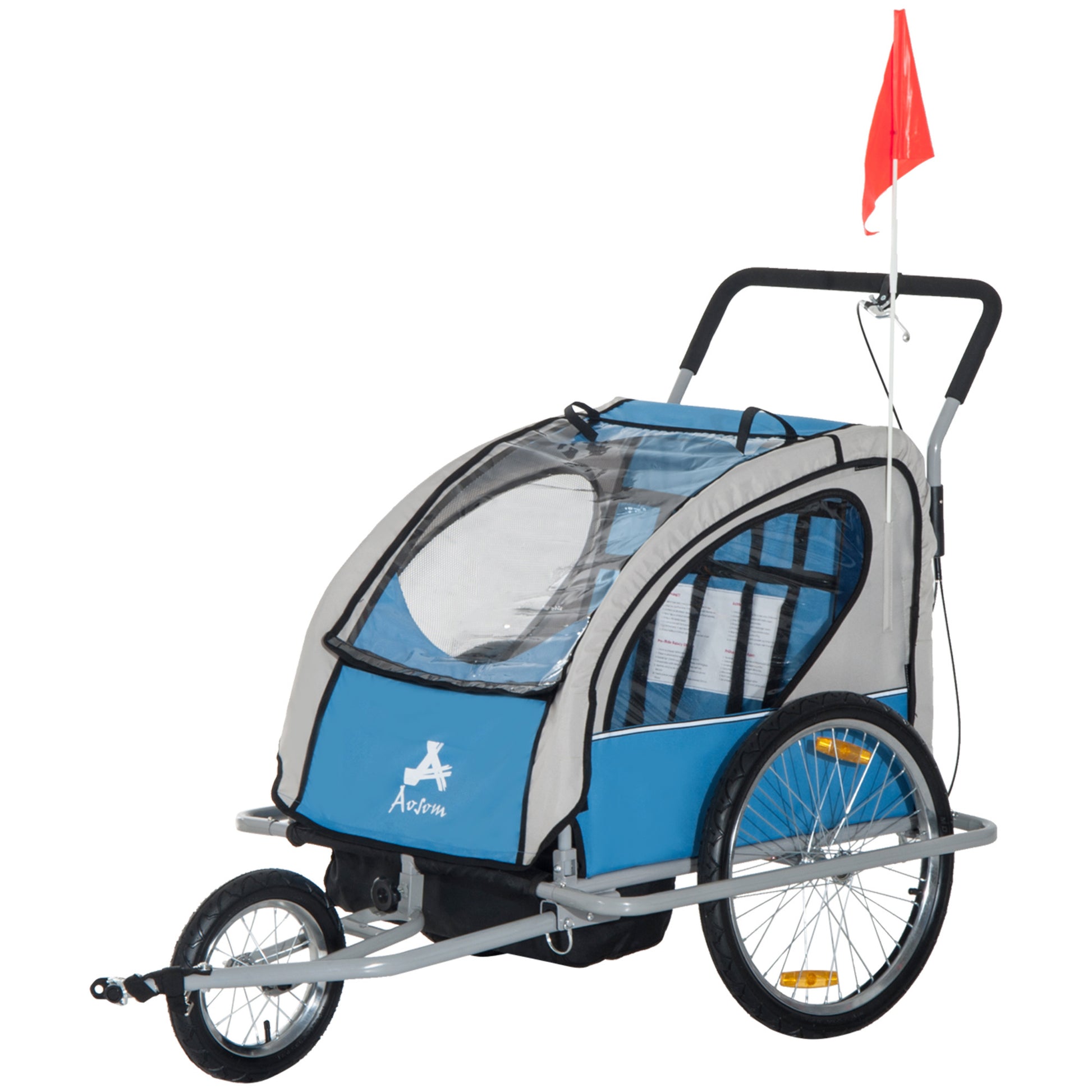 Aosom Elite Three-Wheel Bike Trailer for Kids Bicycle Cart for Two Children with 2 Security Harnesses & Storage, Blue Car Giga GNJ Toys Walmart Giga https://www.cyberehub.com
