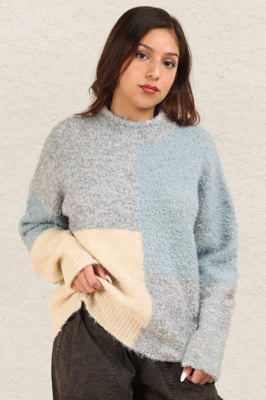 VERY J Color Block Mock Neck Drop Shoulder Sweater Grey Tops/Jackets/Sweaters Clothing Tops Ship from USA TikTok Trendsi USPS VERY J Walmart Trendsi https://www.cyberehub.com