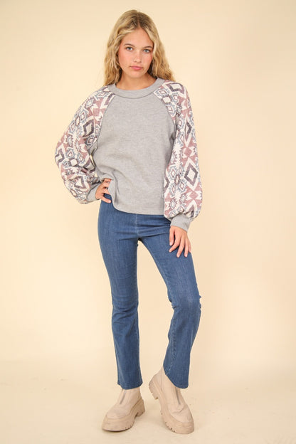 VERY J Printed Long Sleeve Round Neck Knit Top Shirt Apparel Clothing Tops Ship from USA Shirts USA VERY J Women Trendsi https://www.cyberehub.com