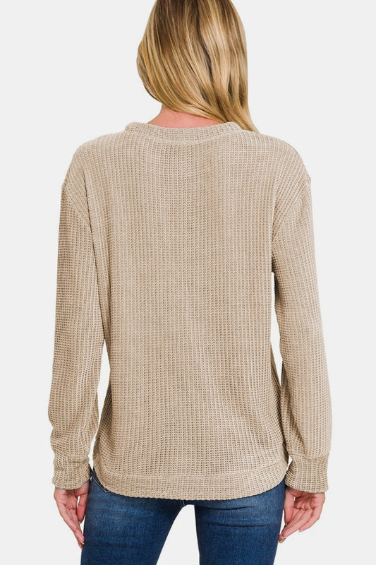 Zenana Chenille Waffle Round Neck Sweater Shirt Apparel Clothing Tops Ship from USA Shirts USA Women Zenana Trendsi https://www.cyberehub.com
