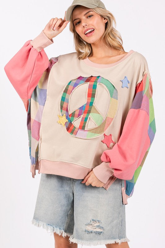 SAGE + FIG Full Size Contrast Peace Patch Dropped Shoulder Sweatshirt Coral Multicolor Apparel Apparel SAGE+FIG Ship from USA TikTok Trendsi Trendsi https://www.cyberehub.com