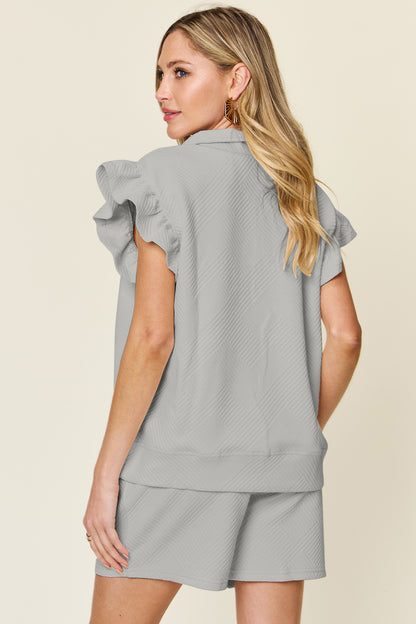 Double Take Full Size Texture Flounce Sleeve Top and Drawstring Shorts Set Apparel/Tops Double Take Memorial Day Sale Ship from USA TikTok Tops Trendsi USPS Walmart Walmart Apparel Trendsi https://www.cyberehub.com