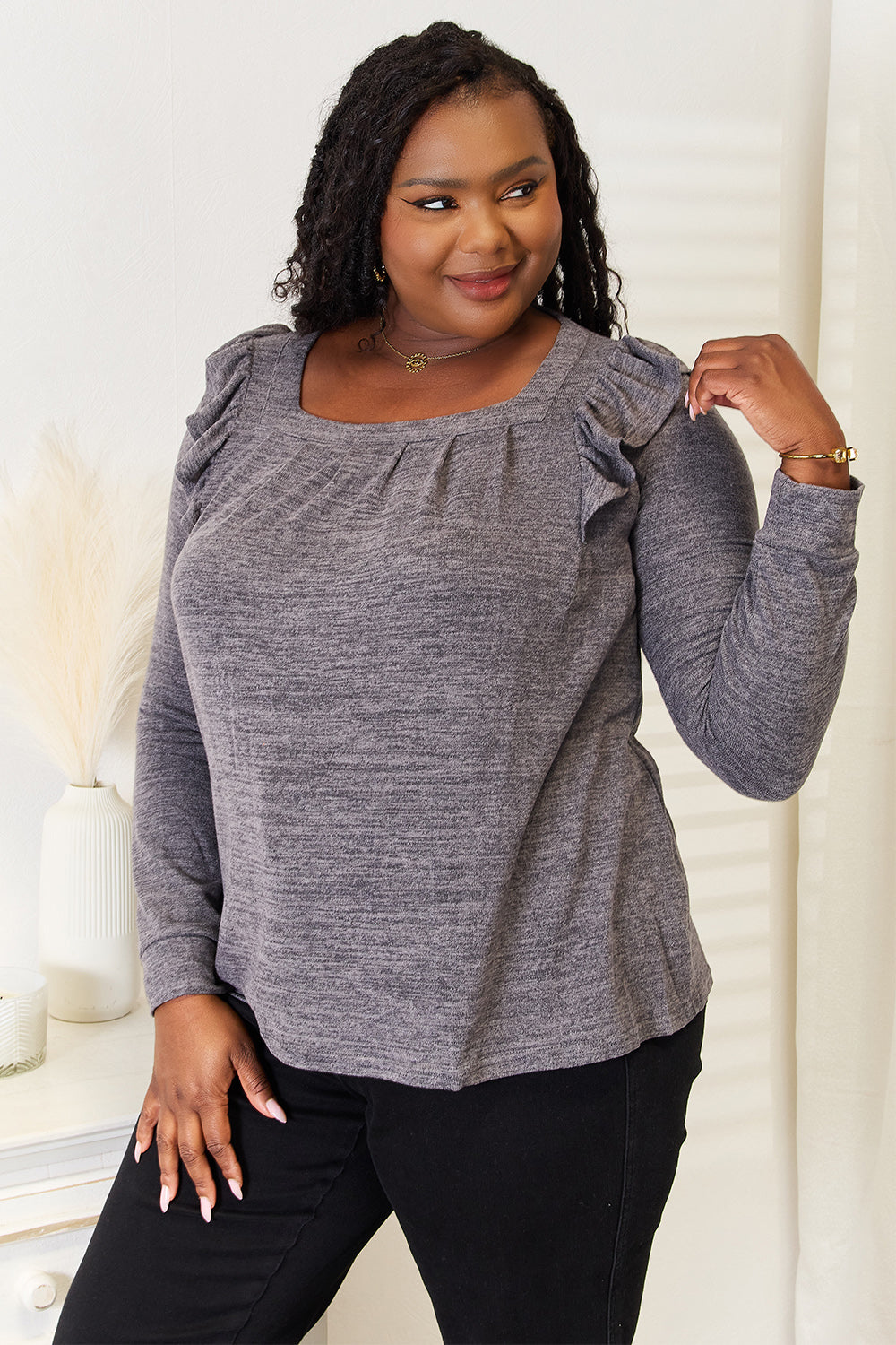Double Take Square Neck Ruffle Shoulder Long Sleeve T-Shirt Apparel/Tops Double Take Ship from USA TikTok Tops Trendsi USPS Walmart Walmart Apparel Trendsi https://www.cyberehub.com