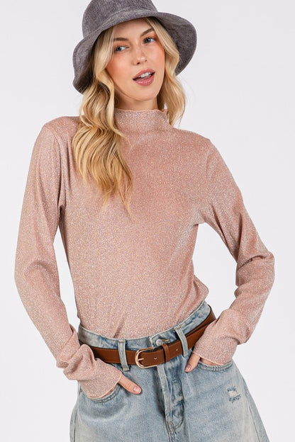 SAGE + FIG Glitter Mock Neck Lettuce Hem Long Sleeve Top Apparel Apparel SAGE+FIG Ship from USA TikTok Trendsi Trendsi https://www.cyberehub.com