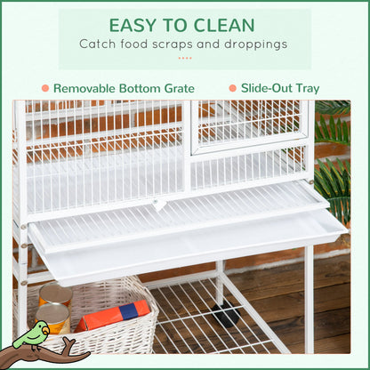 PawHut 55" Large Parrot Cage with Toy Hooks Above Top Bird Perch, Tray, Food Cups, Rolling Stand, Bird Cage for Cockatiels, Parakeets, Lovebirds Giga GNJ Kids Toys Giga https://www.cyberehub.com