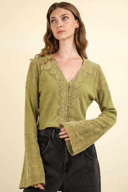 VERY J V-Neck Lace Detail Button Down Crop Ribbed Knit Top Shirt Apparel Clothing Tops Ship from USA Shirts USA VERY J Women Trendsi https://www.cyberehub.com
