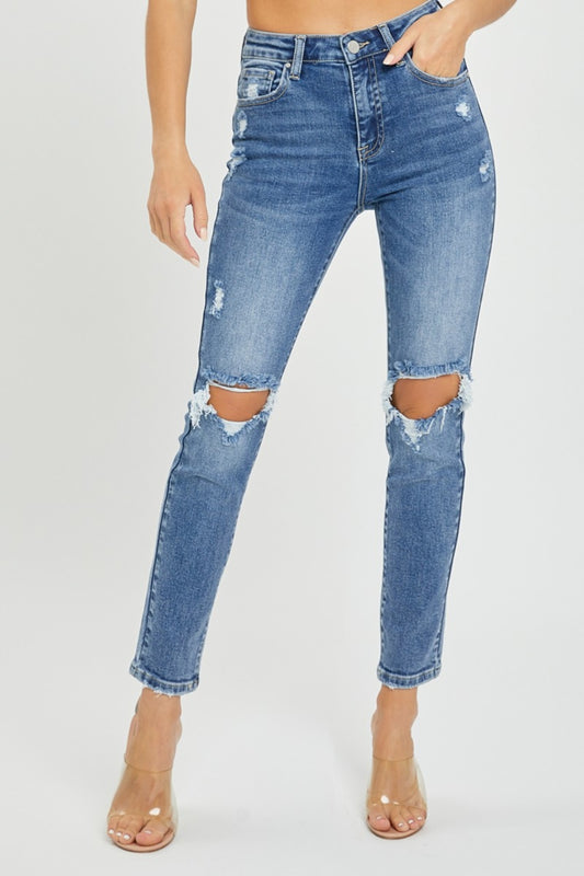 Risen Full Size High Rise Knee Distressed Skinny Jeans Medium Bottoms Bottoms Clothing Pants RISEN Ship from USA Women Trendsi https://www.cyberehub.com