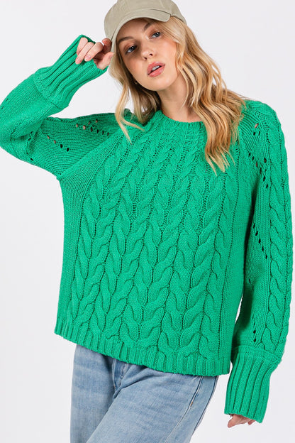 SAGE + FIG Cable-Knit Long Sleeve Sweater Emerald Shirt Apparel Clothing Tops SAGE+FIG Ship from USA Shirts USA Women Trendsi https://www.cyberehub.com