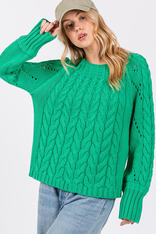 SAGE + FIG Cable-Knit Long Sleeve Sweater Emerald Shirt Apparel Clothing Tops SAGE+FIG Ship from USA Shirts USA Women Trendsi https://www.cyberehub.com