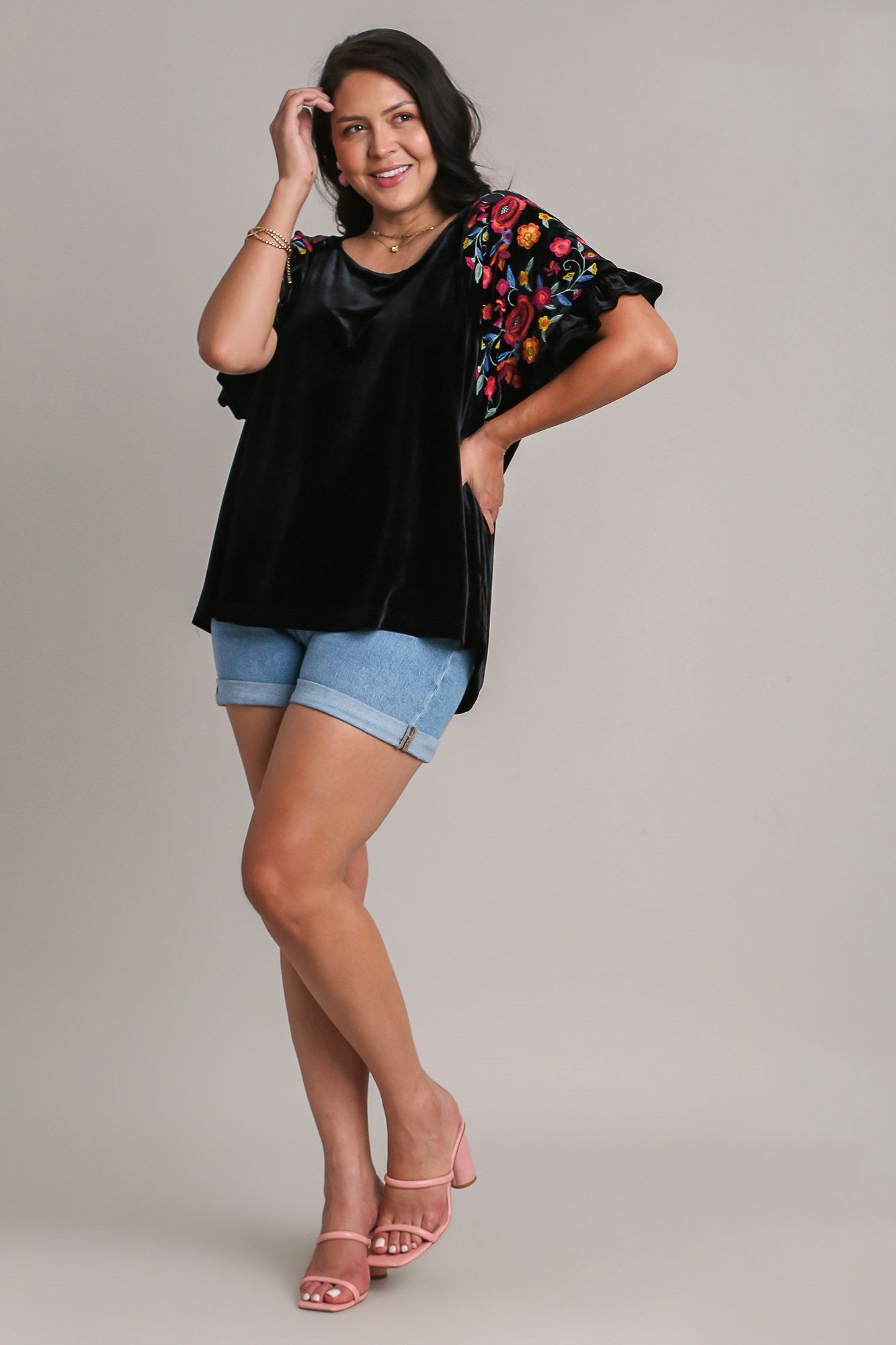 Umgee Full Size Velvet Embroidery Short Sleeve Blouse Apparel Apparel Ship from USA TikTok Trendsi Umgee USA Trendsi https://www.cyberehub.com